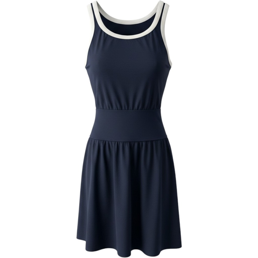 Lands' End Swimdress Women 22W Navy Blue White Trim Nautical Preppy Classic